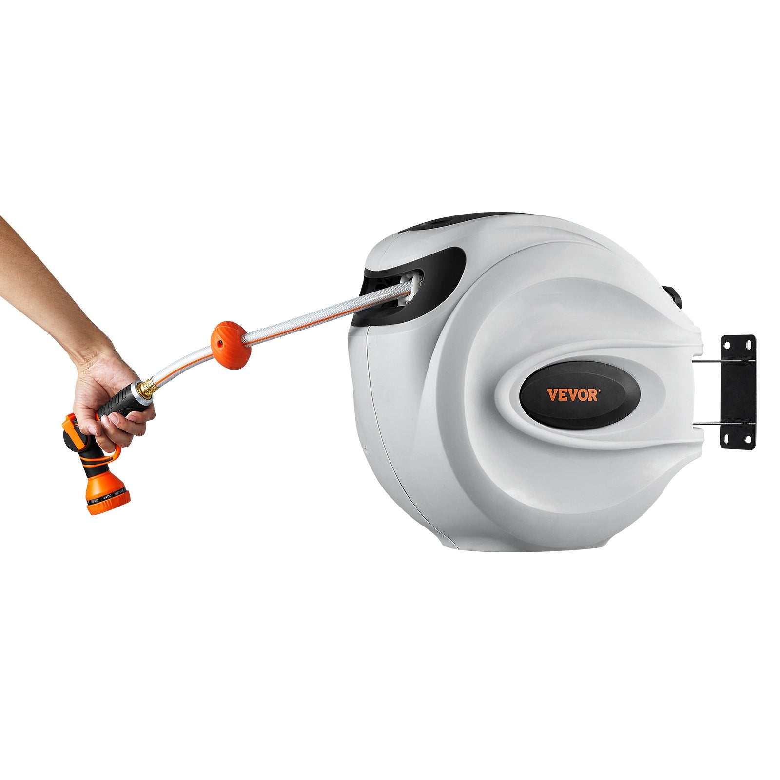 VEVOR Retractable Garden Hose Reel, 1/2" x 131.23 ft Wall Mounted Hose Reel, Heavy Duty Garden Hose Reel with 9 Patterns Nozzle, Any Length Lock, Auto-Rewind Slow Return System and 180°Swivel Bracket