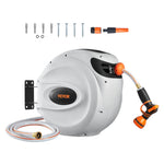 VEVOR Retractable Garden Hose Reel, 1/2" x 131.23 ft Wall Mounted Hose Reel, Heavy Duty Garden Hose Reel with 9 Patterns Nozzle, Any Length Lock, Auto-Rewind Slow Return System and 180°Swivel Bracket