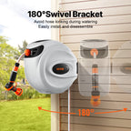 VEVOR Retractable Garden Hose Reel, 1/2 in x 98.43 ft Wall Mounted Hose Reel, Heavy Duty Garden Hose Reel with 9 Patterns Nozzle, Any Length Lock, Auto-Rewind Slow Return System and 180°Swivel Bracket