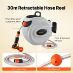 VEVOR Retractable Garden Hose Reel, 1/2 in x 98.43 ft Wall Mounted Hose Reel, Heavy Duty Garden Hose Reel with 9 Patterns Nozzle, Any Length Lock, Auto-Rewind Slow Return System and 180°Swivel Bracket