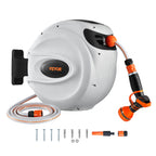 VEVOR Retractable Garden Hose Reel, 1/2 in x 98.43 ft Wall Mounted Hose Reel, Heavy Duty Garden Hose Reel with 9 Patterns Nozzle, Any Length Lock, Auto-Rewind Slow Return System and 180°Swivel Bracket