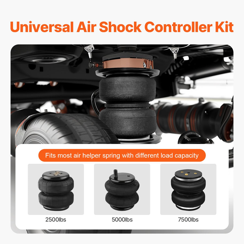 VEVOR Air Shock Controller Kit, 12V 100PSI On Board Air Compressor System, Air Ride Suspension Compressor Kit with Single Path System, Pressure Gauge & Air Line for Trucks Vans