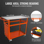 VEVOR Welding Table 91.4 cm x 61 cm, 272 kg Load Capacity Steel Welding Workbench Table on Wheels, Portable Work Bench with Double-layer Storage Board, 1.6 cm Fixture Holes, 11 Hooks