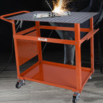 VEVOR Welding Table 91.4 cm x 61 cm, 272 kg Load Capacity Steel Welding Workbench Table on Wheels, Portable Work Bench with Double-layer Storage Board, 1.6 cm Fixture Holes, 11 Hooks