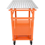 VEVOR Welding Table 91.4 cm x 61 cm, 272 kg Load Capacity Steel Welding Workbench Table on Wheels, Portable Work Bench with Double-layer Storage Board, 1.6 cm Fixture Holes, 11 Hooks