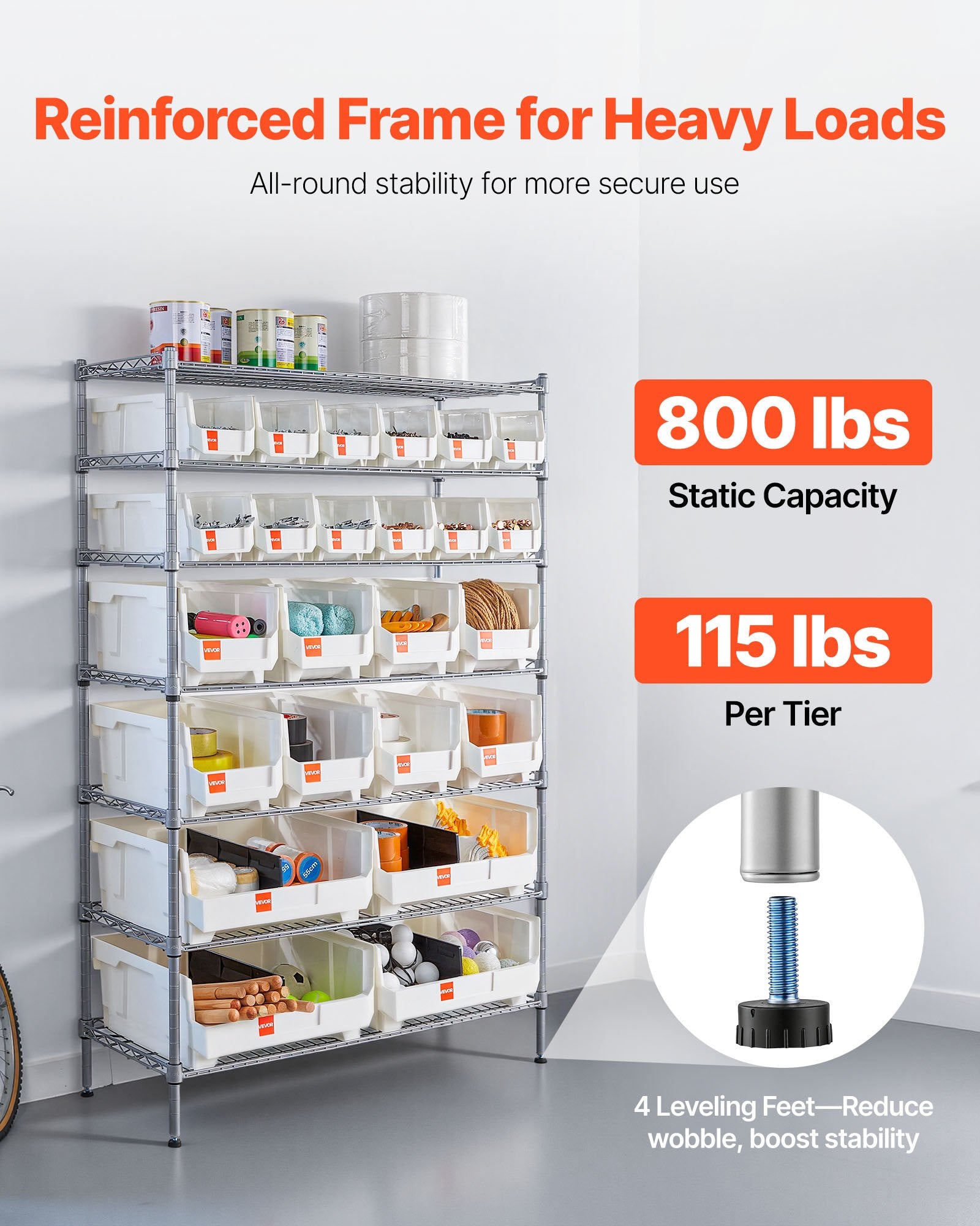VEVOR 7-Tier Rolling Bin Storage Rack, 24 Organizer Bins, Bin Rack Storage Steel Wire Shelving System with Wheels, Mobile Tool Organizer for Garage, Warehouse, Office, Restaurant, Classroom, Kitchen