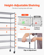 VEVOR 7-Tier Rolling Bin Storage Rack, 24 Organizer Bins, Bin Rack Storage Steel Wire Shelving System with Wheels, Mobile Tool Organizer for Garage, Warehouse, Office, Restaurant, Classroom, Kitchen