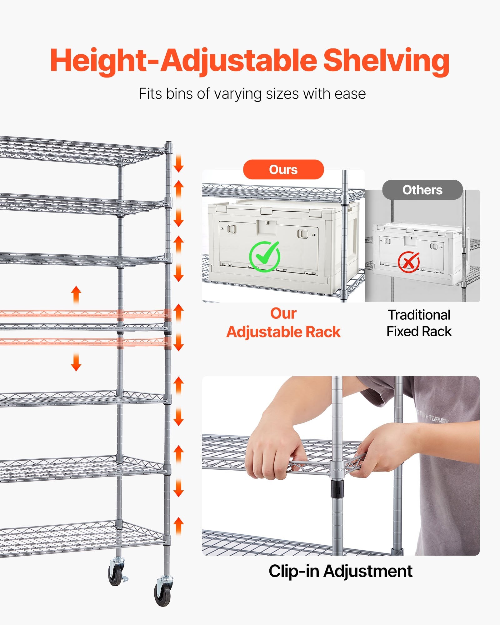 VEVOR 7-Tier Rolling Bin Storage Rack, 24 Organizer Bins, Bin Rack Storage Steel Wire Shelving System with Wheels, Mobile Tool Organizer for Garage, Warehouse, Office, Restaurant, Classroom, Kitchen