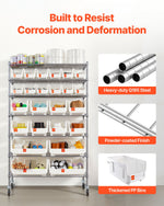 VEVOR 7-Tier Rolling Bin Storage Rack, 24 Organizer Bins, Bin Rack Storage Steel Wire Shelving System with Wheels, Mobile Tool Organizer for Garage, Warehouse, Office, Restaurant, Classroom, Kitchen