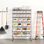 VEVOR 7-Tier Rolling Bin Storage Rack, 24 Organizer Bins, Bin Rack Storage Steel Wire Shelving System with Wheels, Mobile Tool Organizer for Garage, Warehouse, Office, Restaurant, Classroom, Kitchen