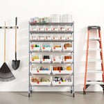 VEVOR 7-Tier Rolling Bin Storage Rack, 24 Organizer Bins, Bin Rack Storage Steel Wire Shelving System with Wheels, Mobile Tool Organizer for Garage, Warehouse, Office, Restaurant, Classroom, Kitchen