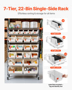 VEVOR 7-Tier Rolling Bin Storage Rack, 22 Organizer Bins, Bin Rack Storage Steel Wire Shelving System with Wheels, Mobile Tool Organizer for Garage, Warehouse, Office, Restaurant, Classroom, Kitchen