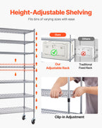 VEVOR 7-Tier Rolling Bin Storage Rack, 22 Organizer Bins, Bin Rack Storage Steel Wire Shelving System with Wheels, Mobile Tool Organizer for Garage, Warehouse, Office, Restaurant, Classroom, Kitchen