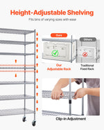 VEVOR 7-Tier Rolling Bin Storage Rack, 22 Organizer Bins, Bin Rack Storage Steel Wire Shelving System with Wheels, Mobile Tool Organizer for Garage, Warehouse, Office, Restaurant, Classroom, Kitchen