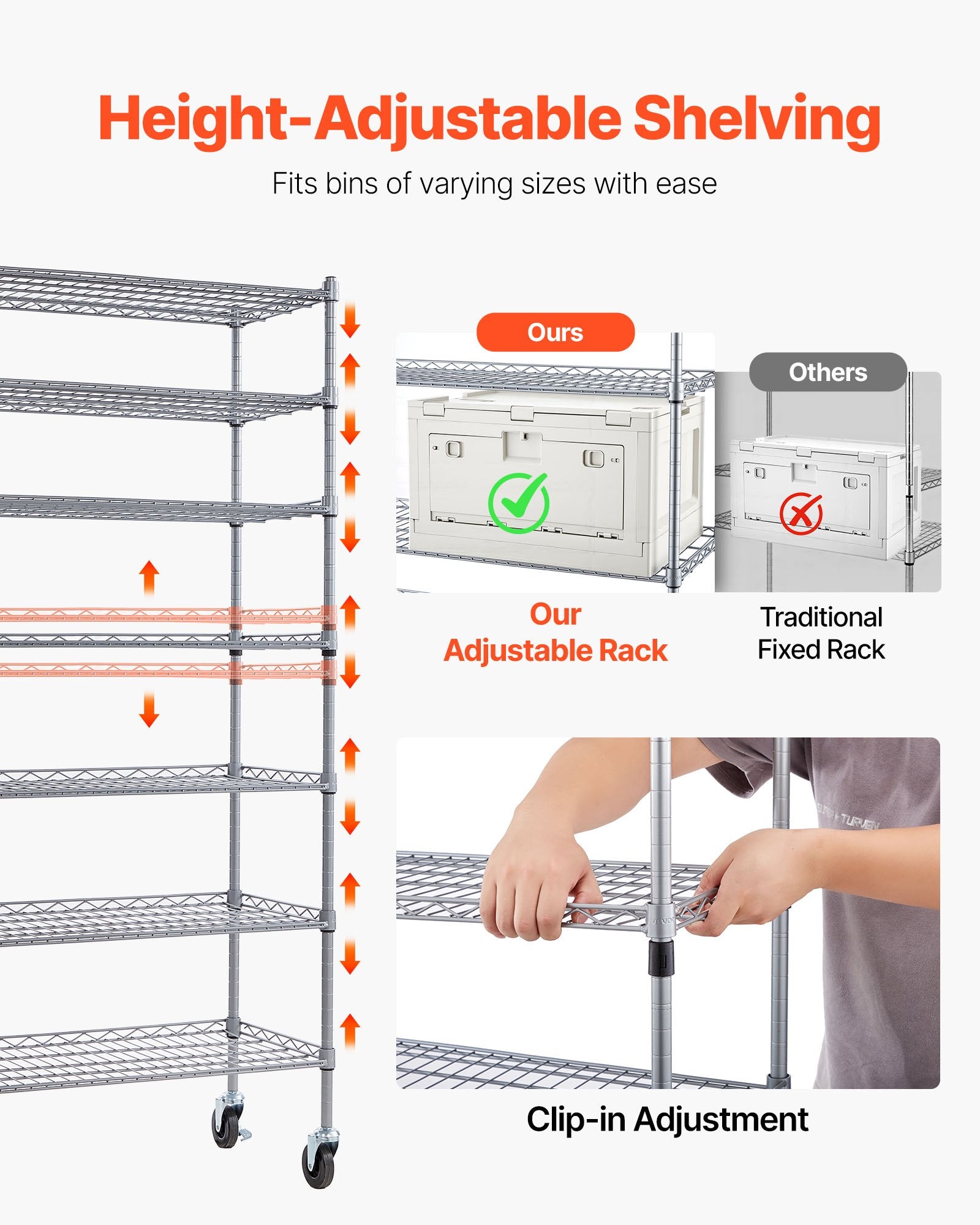 VEVOR 7-Tier Rolling Bin Storage Rack, 22 Organizer Bins, Bin Rack Storage Steel Wire Shelving System with Wheels, Mobile Tool Organizer for Garage, Warehouse, Office, Restaurant, Classroom, Kitchen