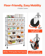 VEVOR 7-Tier Rolling Bin Storage Rack, 22 Organizer Bins, Bin Rack Storage Steel Wire Shelving System with Wheels, Mobile Tool Organizer for Garage, Warehouse, Office, Restaurant, Classroom, Kitchen
