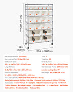 VEVOR 7-Tier Rolling Bin Storage Rack, 22 Organizer Bins, Bin Rack Storage Steel Wire Shelving System with Wheels, Mobile Tool Organizer for Garage, Warehouse, Office, Restaurant, Classroom, Kitchen