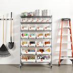 VEVOR 7-Tier Rolling Bin Storage Rack, 22 Organizer Bins, Bin Rack Storage Steel Wire Shelving System with Wheels, Mobile Tool Organizer for Garage, Warehouse, Office, Restaurant, Classroom, Kitchen