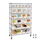 VEVOR 7-Tier Rolling Bin Storage Rack, 22 Organizer Bins, Bin Rack Storage Steel Wire Shelving System with Wheels, Mobile Tool Organizer for Garage, Warehouse, Office, Restaurant, Classroom, Kitchen