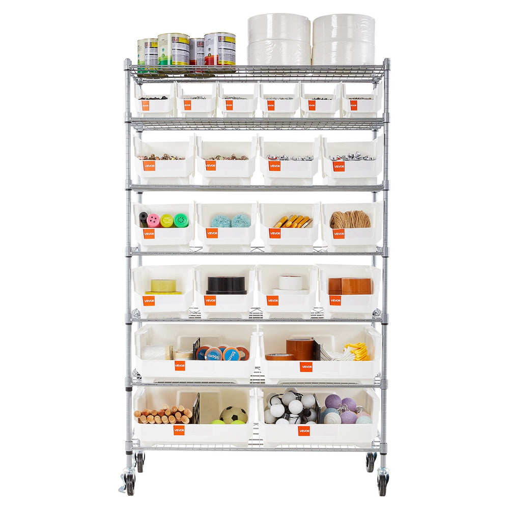 VEVOR 7-Tier Rolling Bin Storage Rack, 22 Organizer Bins, Bin Rack Storage Steel Wire Shelving System with Wheels, Mobile Tool Organizer for Garage, Warehouse, Office, Restaurant, Classroom, Kitchen