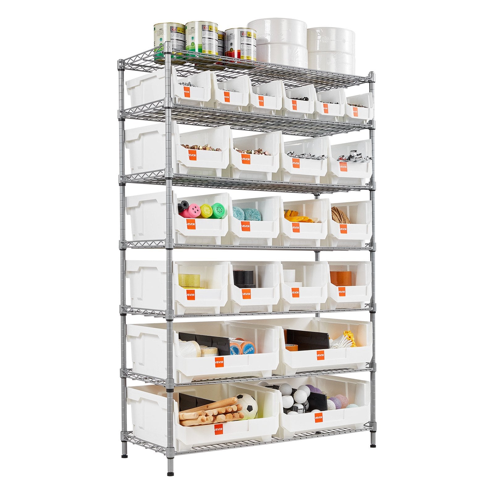 VEVOR 7-Tier Rolling Bin Storage Rack, 22 Organizer Bins, Bin Rack Storage Steel Wire Shelving System with Wheels, Mobile Tool Organizer for Garage, Warehouse, Office, Restaurant, Classroom, Kitchen