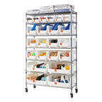 VEVOR 7-Tier Rolling Bin Storage Rack, 22 Organizer Bins, Bin Rack Storage Steel Wire Shelving System with Wheels, Mobile Tool Organizer for Garage, Warehouse, Office, Restaurant, Classroom, Kitchen