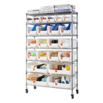 VEVOR 7-Tier Rolling Bin Storage Rack, 22 Organizer Bins, Bin Rack Storage Steel Wire Shelving System with Wheels, Mobile Tool Organizer for Garage, Warehouse, Office, Restaurant, Classroom, Kitchen