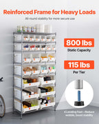 VEVOR 8-Tier Rolling Bin Storage Rack, 26 Organizer Bins, Bin Rack Storage Steel Wire Shelving System with Wheels, Mobile Tool Organizer for Garage, Warehouse, Office, Restaurant, Classroom, Kitchen