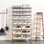 VEVOR 8-Tier Rolling Bin Storage Rack, 26 Organizer Bins, Bin Rack Storage Steel Wire Shelving System with Wheels, Mobile Tool Organizer for Garage, Warehouse, Office, Restaurant, Classroom, Kitchen