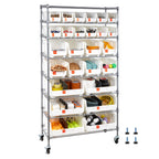 VEVOR 8-Tier Rolling Bin Storage Rack, 26 Organizer Bins, Bin Rack Storage Steel Wire Shelving System with Wheels, Mobile Tool Organizer for Garage, Warehouse, Office, Restaurant, Classroom, Kitchen