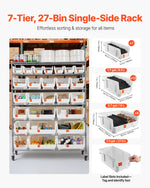 VEVOR 7-Tier Rolling Bin Storage Rack, 26 Organizer Bins, Bin Rack Storage Steel Wire Shelving System with Wheels, Mobile Tool Organizer for Garage, Warehouse, Office, Restaurant, Classroom, Kitchen