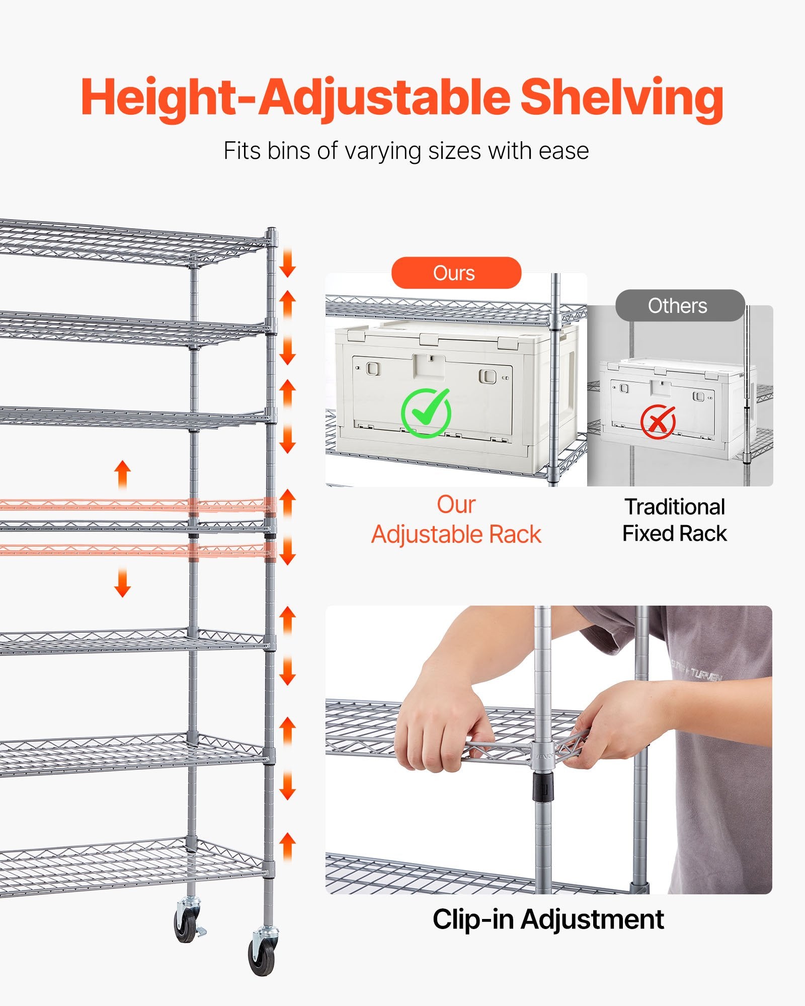 VEVOR 7-Tier Rolling Bin Storage Rack, 26 Organizer Bins, Bin Rack Storage Steel Wire Shelving System with Wheels, Mobile Tool Organizer for Garage, Warehouse, Office, Restaurant, Classroom, Kitchen