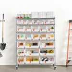 VEVOR 7-Tier Rolling Bin Storage Rack, 26 Organizer Bins, Bin Rack Storage Steel Wire Shelving System with Wheels, Mobile Tool Organizer for Garage, Warehouse, Office, Restaurant, Classroom, Kitchen