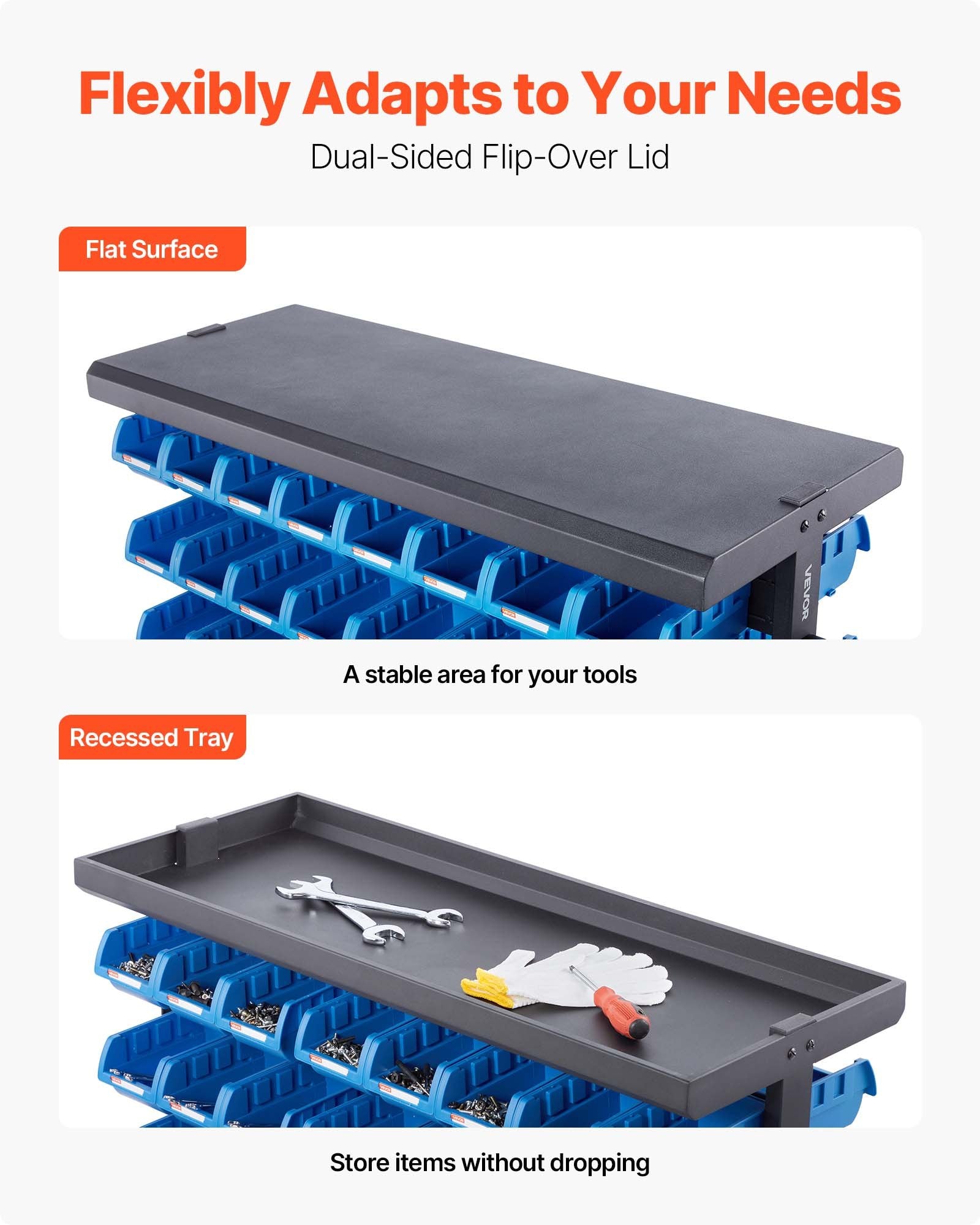 VEVOR 7-Tier Double-Sided Rolling Bin Storage Rack, 94 Plastic Bins, Dual-Sided Parts Organizer with Wheels, Mobile Tool Organizer for Garage, Warehouse, Office, Restaurant, Classroom, Kitchen