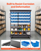 VEVOR 7-Tier Double-Sided Rolling Bin Storage Rack, 94 Plastic Bins, Dual-Sided Parts Organizer with Wheels, Mobile Tool Organizer for Garage, Warehouse, Office, Restaurant, Classroom, Kitchen