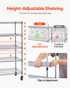 VEVOR 5-Tier Rolling Bin Storage Rack, 12 Organizer Bins, Bin Rack Storage Steel Wire Shelving System with Wheels, Mobile Tool Organizer for Garage, Warehouse, Office, Restaurant, Classroom, Kitchen
