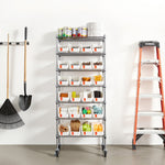 VEVOR 7-Tier Rolling Bin Storage Rack, 24 Small Bins, Bin Rack Storage Steel Wire Shelving System with Wheels, Mobile Tool Organizer for Garage, Warehouse, Office, Restaurant, Classroom, Kitchen