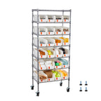 VEVOR 7-Tier Rolling Bin Storage Rack, 24 Small Bins, Bin Rack Storage Steel Wire Shelving System with Wheels, Mobile Tool Organizer for Garage, Warehouse, Office, Restaurant, Classroom, Kitchen