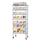 VEVOR 7-Tier Rolling Bin Storage Rack, 24 Small Bins, Bin Rack Storage Steel Wire Shelving System with Wheels, Mobile Tool Organizer for Garage, Warehouse, Office, Restaurant, Classroom, Kitchen