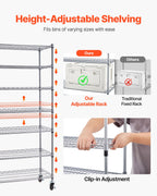 VEVOR 7-Tier Rolling Bin Storage Rack, 18 Organizer Bins, Bin Rack Storage Steel Wire Shelving System with Wheels, Mobile Tool Organizer for Garage, Warehouse, Office, Restaurant, Classroom, Kitchen