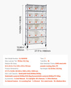 VEVOR 7-Tier Rolling Bin Storage Rack, 18 Organizer Bins, Bin Rack Storage Steel Wire Shelving System with Wheels, Mobile Tool Organizer for Garage, Warehouse, Office, Restaurant, Classroom, Kitchen