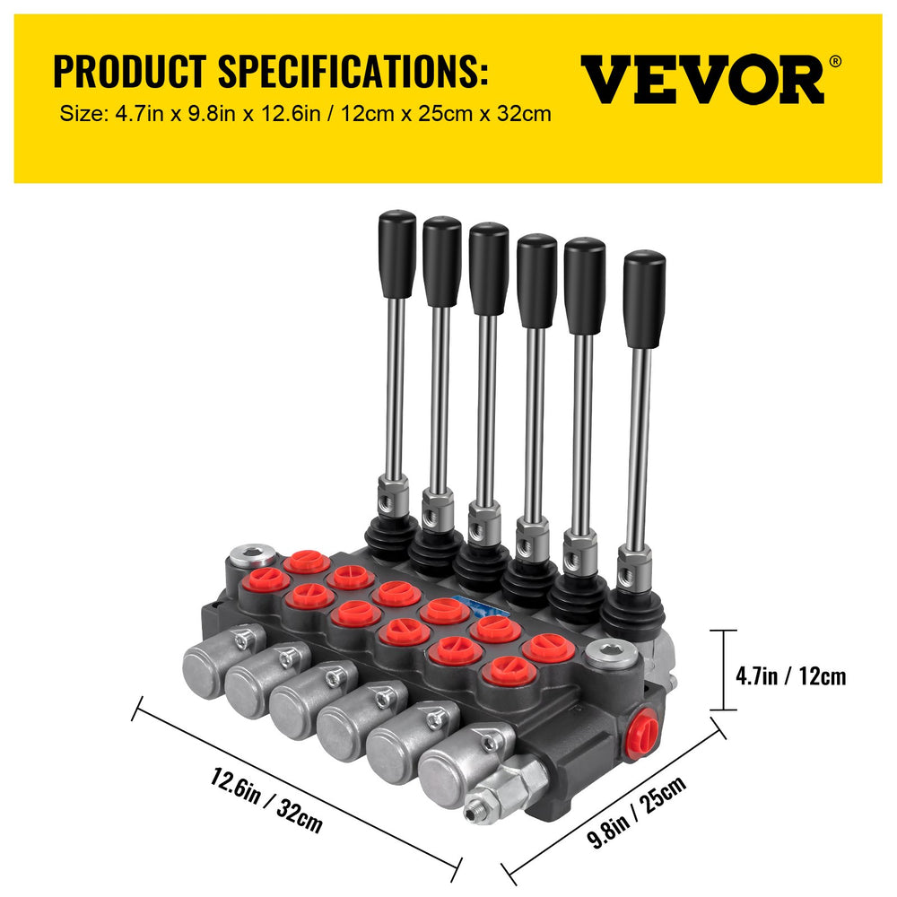 VEVOR Hydraulic Directional Control Valve, 6 Spool Hydraulic Spool Valve, 11 GPM Hydraulic Loader Valve, 3600 PSI Directional Control Valve, Hydraulic Valves And Controls For Tractors Loaders Tanks