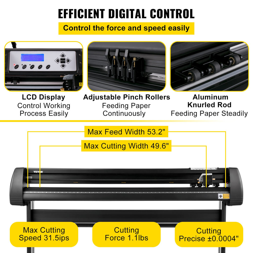 VEVOR Vinyl Cutter Machine, 53" Vinyl Plotter, LCD Display Plotter Cutter, Three Adjustable  Pinch Rollers Sign Cutting Plotter, Vinyl Cutter with SignCut and SignMaster Software for Design and Cut