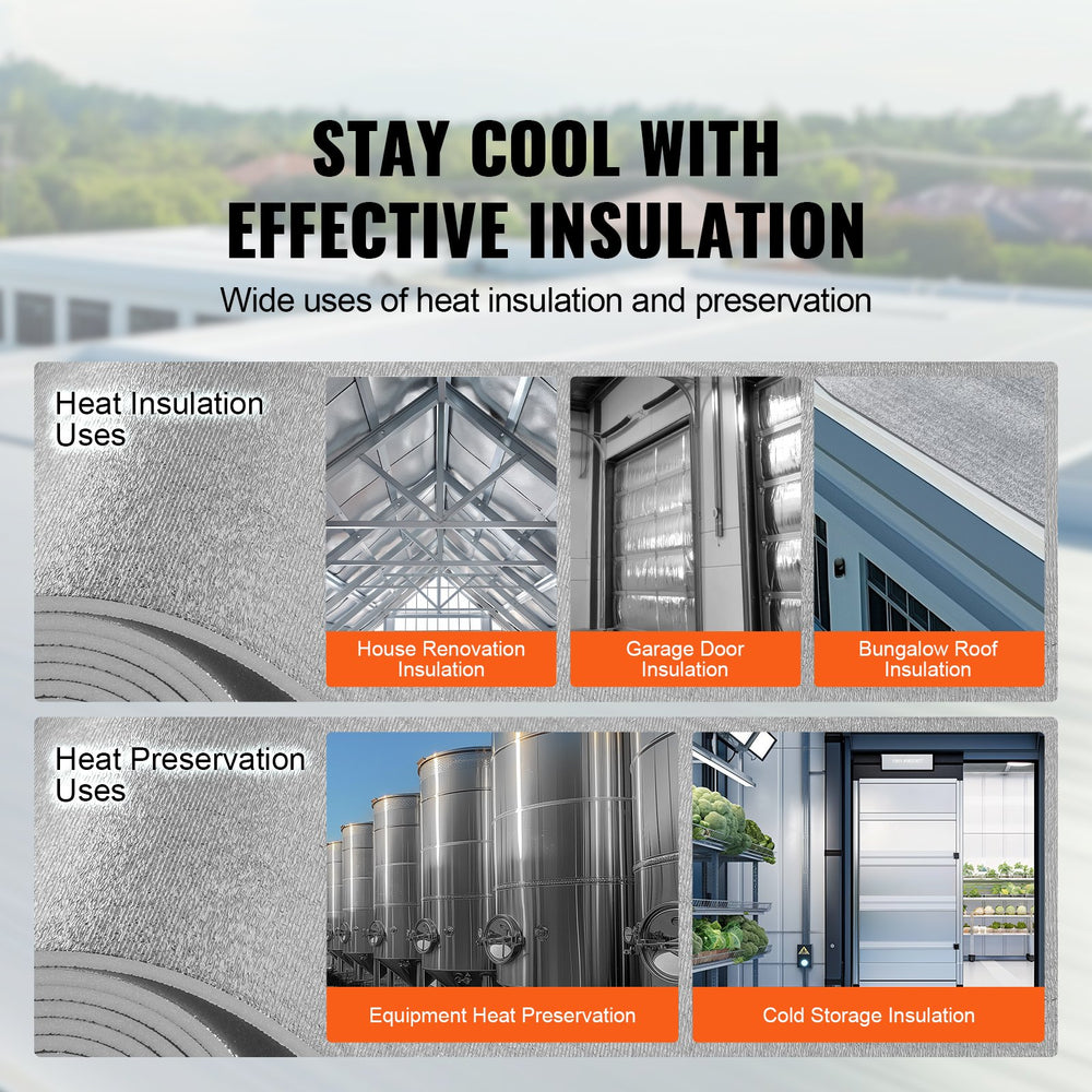 VEVOR Double Reflective Insulation Roll, Foam Core Radiant Barrier, 15.1mm 48 in x 25 ft, Double-Sided Aluminum Foil EPE Foam Heat Reflective Shield, Thermal Insulation Roll for Window RV Roof