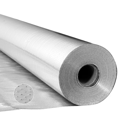 VEVOR Double Reflective Insulation Roll, Perforated Woven Fabric Radiant Barrier, 0.15mm 38.1 m x 1.22 m, Double-Sided Aluminum Foil Heat Reflective Shield, Thermal Insulation Roll for Window RV Roof