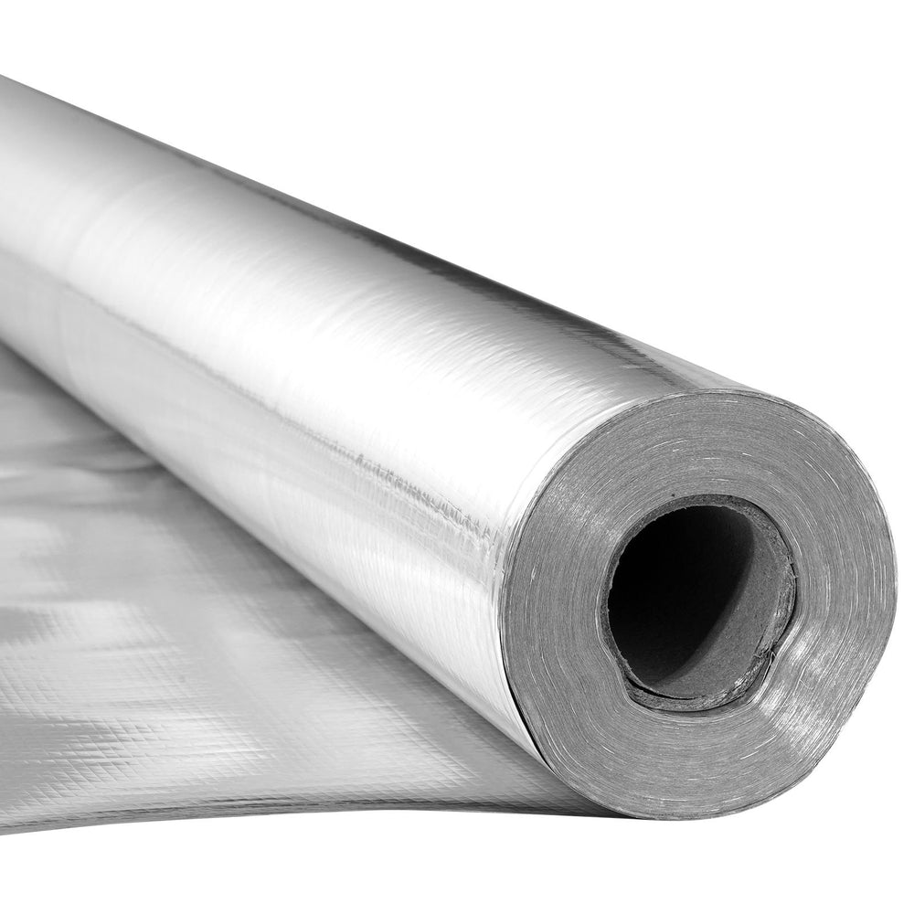 VEVOR Double Reflective Insulation Roll, Non-Perforated Woven Fabric Radiant Barrier, 0.15mm 38.1m x 1.22m, Double-Sided Aluminum Foil Heat Reflective Shield, Thermal Insulation Roll for Window Roof
