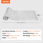 VEVOR Double Reflective Insulation Roll, Foam Core Radiant Barrier, 3.2 mm 48 in x 50 ft, Double-Sided Aluminum Foil EPE Foam Heat Reflective Shield, Thermal Insulation Roll for Window RV Roof