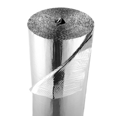 VEVOR Double Reflective Insulation Roll, Double-Sided Aluminum Foil Radiant Barrier, 6mm 30.48 m x 1.22 m, Dual-Layer Air Bubble Heat Reflective Shield, Thermal Insulation Roll for Garage Door Window RV Roofs