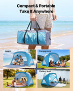 VEVOR Beach Tent Sun Shelter for 6 Person, UPF 50+ Protection, Portable Sun Shade Canopy with Carrying Bag & Sand Pockets, Lightweight and Easy Setup Beach Umbrella for Family Camping Outdoor Picnic