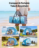 VEVOR Beach Tent Sun Shelter for 6 Person, UPF 50+ Protection, Portable Sun Shade Canopy with Carrying Bag & Sand Pockets, Lightweight and Easy Setup Beach Umbrella for Family Camping Outdoor Picnic